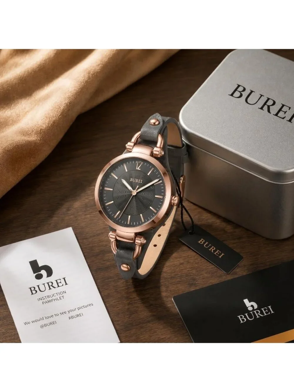 Women's Deep Grey Simple Leather Strap Bracelet Band Analog Quartz Wrist Watches